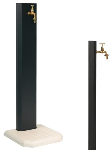 Fontaine de jardin d'extérieur avec base en béton imperméable. Fontaine à colonne moderne, couleur anthracite. Robinet en laiton, flexible et raccord inclus. (ciment blanc, anthracite)