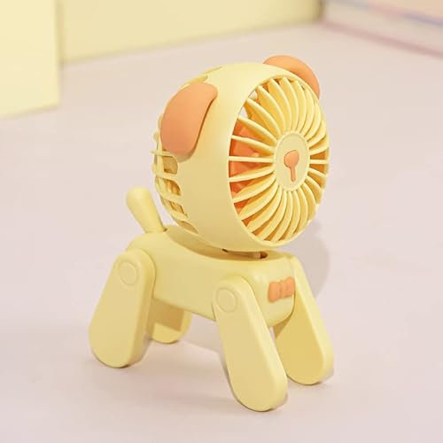 ANIROY Creative Desk Puppy/Deer Decorative Silent Electric Fan, USB Rechargeable Personal Fan, Handheld Table Fan for Living Room, Dormitory (Yellow-Dog)