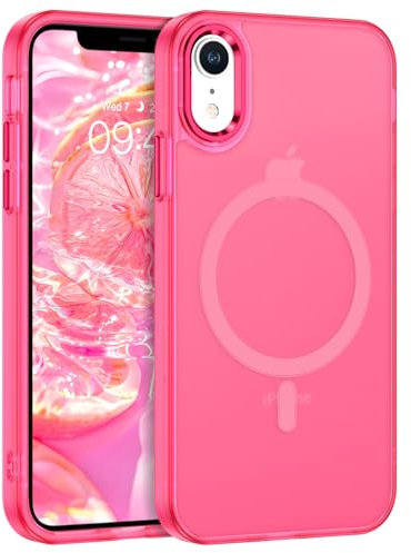 DOMAVER Cover magnetica per iPhone XR, compatibile con MagSafe per iPhone XR Case Telefono Sottile Custodia Antiurto Antiscivolo Custodia Traslucida opaca, Rosa Fluo
