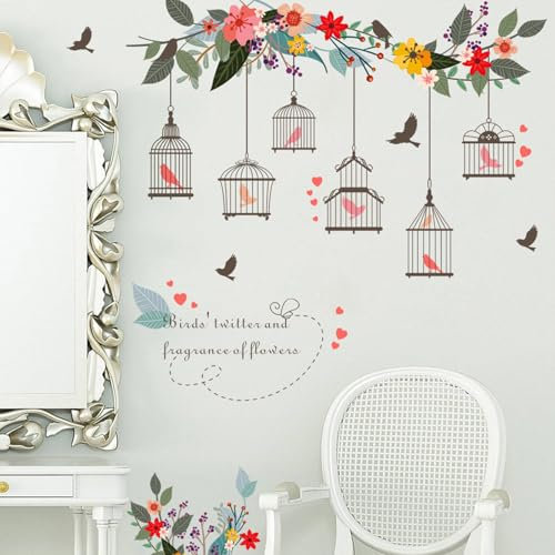 astylishome Wandtattoo Wohnzimmer Blumen Wandaufkleber Bunte Retro Blume Pflanzen Wandsticker Wanddeko für Wohnzimmer Schlafzimmer Sofa Hintergrund 0302