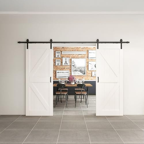 inova Holzschiebetür 2-FLG. Komplettset 1550x2065mm weiß Vintage offene Laufschiene in schwarz