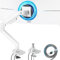 ARES WING Supporto per monitor con USB A/C, braccio per monitor da 17 a 49 pollici, supporto per monitor regolabile per 20 kg, supporto per monitor con molla a gas, VESA 75/100 mm, bianco