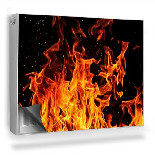 Cache Radiateur 80x60 cm Tapis Design pour Radiateurs Protège et Décore Facile à Installer pour Salon et Cuisine Couverture Magnétique - La Chaleur du feu, Les Flammes brûlantes