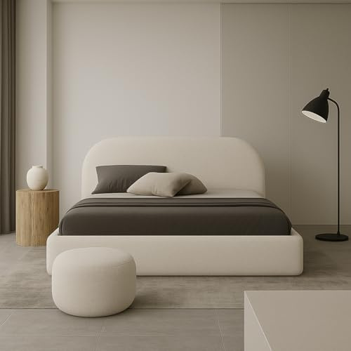 Sofello Moon Polsterbett mit Lattenrost aus Holz mit AUFHEBEN 90x200 120x200 140x200 160x200 180x200 200x200 (Quelle 02 - Creme, 160x200)
