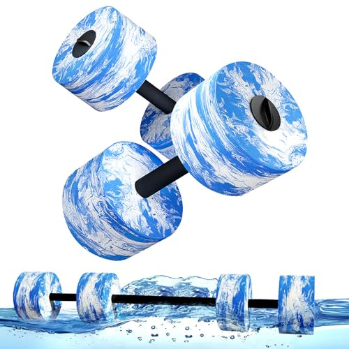 HAPBEAR Aqua Dumbbells Water Weights for Pool Workouts – 3 in 1 Fitness Barbell Set, High Density EVA Foam Resistance Equipment for Water Aerobics & Low Impact Training, Non Slip Grip, Set of 2