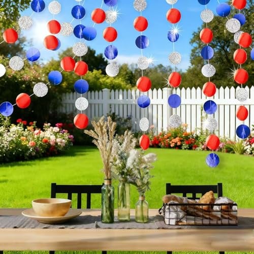 Hexizexi 6St. 4m Runde Papier Girlande Blau 78Ft Rot Kreis Banner Girlanden | Hängende Silber Runde Garland für Hochzeit Party Dekoration Girlande Geburtstag Mardi Gras Weihnachten