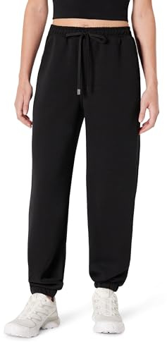 Amazon Essentials Pantalon de Jogging Athlétique en Tissu Technique Respirant, Coupe Ample et Taille Mi-haute Femme, Noir, L
