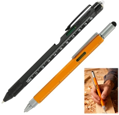 2 Pcs 9 in 1 Multi Tool Pen, Multi Tool Pen Set, 9-in-1 & 6-in-1 Pens with Ballpoint, Screwdrivers, Ruler, Stylus, Level, Bottle Opener & LED Flashlight, Aluminum Construction, Practical Gift for Men