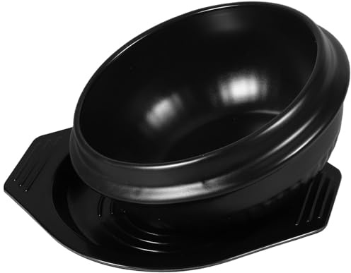 Toyvian Korean Ceramic Stone Bowl with Tray for Cooking Bibimbap Soup Gas Stove Safe Large Capacity Kitchen Pot for Korean Cuisine