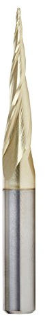 Amana Tool Up Cut Spirale CNC-Fräser-Bits für 2D/3D-Schnitzerei, ZrN-beschichtet, 46280-S, 6,2 Grad konische Winkel-Kugelspitze x 1/32 D x 1/64 R x 1 x 1/4 Shk x 3 Fl
