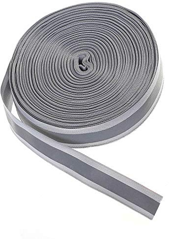 TUKA-i-AKUT 46 Meter x 50mm Reflektierendes Band zum Aufnähen, Reflektorband - 50 mm Breite - mit 30mm Reflektionband - Sicherheit Reflexband Leuchtband zum Annähen, Grau, TKB5081-grey