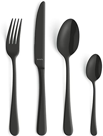 AMEFA AUSTIN Besteck Set 8 Personen (schwarz) | 32-teilig | Besteck Set schwarz aus rostfreiem Edelstahl 18/0 | PVD-veredelt | schwarzes Besteckset 8 Personen mit außergewöhnlichem Look