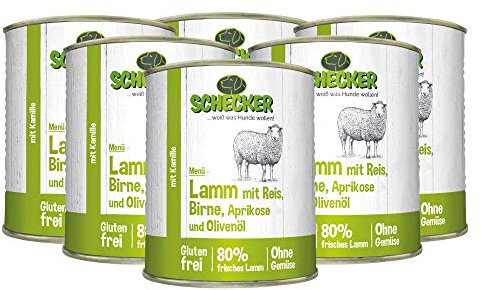 Schecker Nassfutter - Hundemenü - mit 80% Lamm mit Reis - 6 x 820 g Kamille - glutenfrei