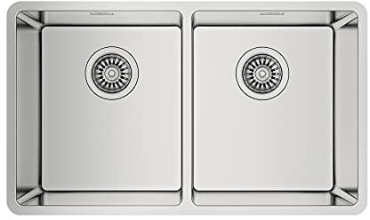 Teka RS15 2C 740 - Fregadero Bajo Encimera Be Linea, 2 Cubetas, para Mueble de 80cm, Cubeta de Acero Inoxidable, Fácil Instalación, Diseño Moderno, Color Acero Inoxidable