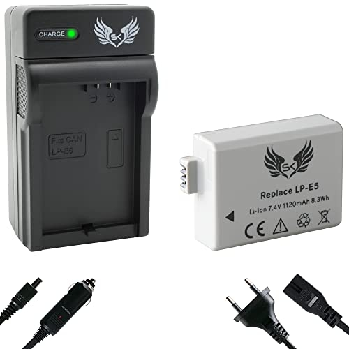 SK Akku Canon LP-E5 1120mAh + Ladegerät Charger für Canon EOS 450D 500D 1000D // Rebel T1i XS XSi // Kiss F X2 X3