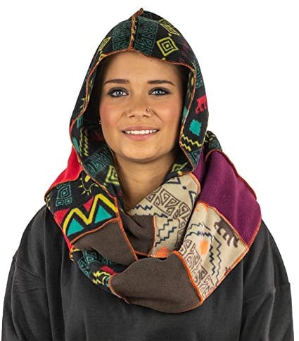 Kunst und Magie Damen Kapuzenschal Schal Loop aus Fleece, Farbe:Mehrfarbig