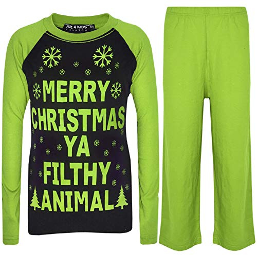 A2Z 4 Kids Girls Boys PJ's YA Filthy Printed Christmas Pyjamas - PJS Ya Filthy Black & Lime 5-6