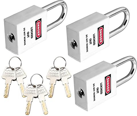 MroMax Lot de 3 cadenas de sécurité en nylon à anse en acier Blanc