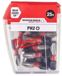 Milwaukee 4932472037 PH2 25mm Shockwave Screwdriver Bits Pack of 25