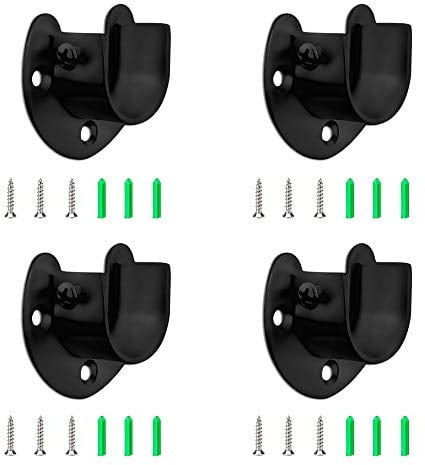 Closet Pole Sockets 4pcs Stainless Steel U Shaped Flange Socket 25mm 32mm Heavy Duty Closet Rod End Supports Flange Rod Holder with Screws for Shower Curtain Rod (25mm, Black)