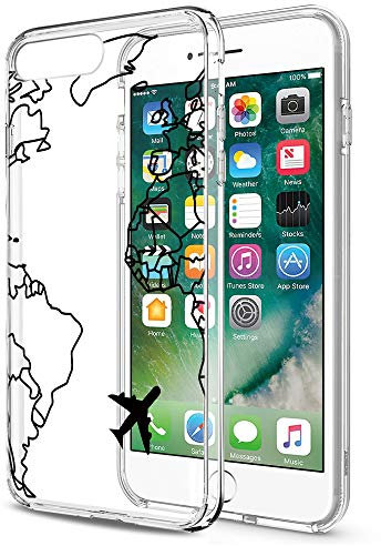 ZhuoFan Custodia per Apple iPhone SE 2020/8 /7/SE 2022 Cover [4.7] Anti-Graffio Anti-Scivolo Caduta Protezione Cover Case Disegno Trasparente in Silicone TPU Morbido Bumper Case, Mappa del Mondo