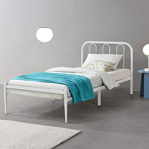 [en.casa] Metallbett 90 x 200cm Weiß Stahlrahmen Jugendbett Einzelbett Bettgestell