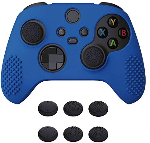 eXtremeRate PlayVital Funda de Silicona para Xbox Series X S Protector Carcasa Antideslizante con 6 Tapas de Joysitcks Funda de Goma para Xbox Series S X Mando(3D Tachonado-Azul)