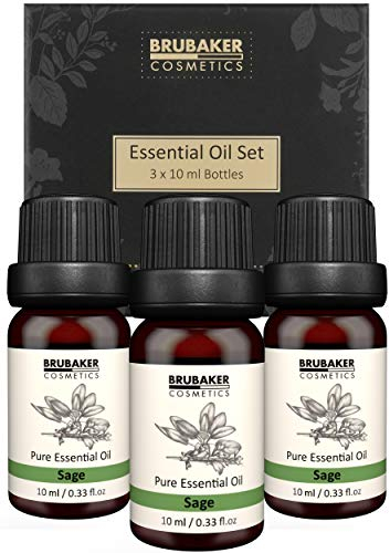 BRUBAKER Cosmetics 3er-Set Salbei Öl - Prüfungen, stressige Situationen & Stärkung des Gedächtnisses - Ätherische Öle Aromatherapie Geschenkset 3 x 10 ml Salbeiöl Vegan