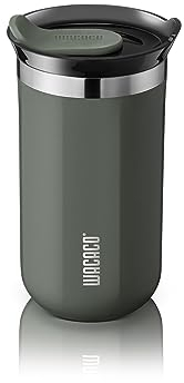 WACACO Octaroma Lungo Vacuum Insulated Coffee Mug, Double-Wall Stainless Steel Travel Tumbler with Drinking Lid, 10 fl oz(300ml), M Size, Grey