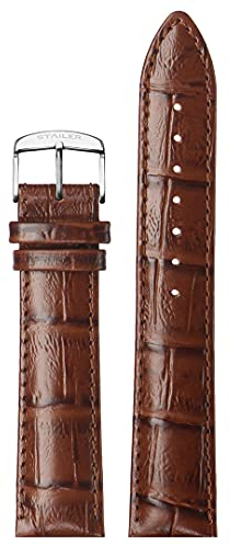 Stailer Uhrenarmband mit Edelstahl-Metallschließe - Aus echtem, hochwertigem Leder mit Alligatorprägung - 22mm - Ersatzarmband für Uhren - Für Damen und Herren - Braun mit Alligatorprägung