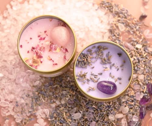 Inspireyes Candles Gift Set for Women Aromatherapy Candles for Home Scented Portable Tin of Soy Candle with Healing Crystals,Home Decorative Candles Gift Set
