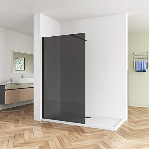 Huiyang 760mm Walk in Shower Enclosure 8mm Dark Grey Easy Clean Safety Glass Shower Cubicles Wet Room Shower Screen Bath Screen
