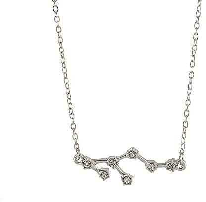 Silver Star Sign Constellation Pendant Chain Necklace - Leo (23rd July - 22nd August) - Zodiac Horoscope Celestial Astrology Jewellery - Women Men Gift, Red,Silver
