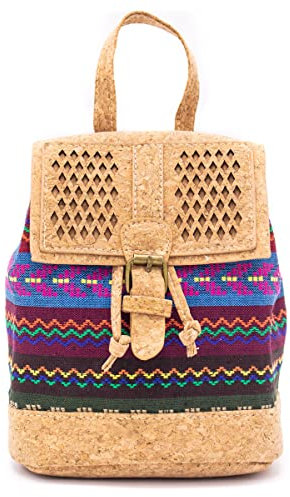 Rucksack für Damen, mini (XS), niedlich, aus Kork, bunt, natürlich, vegan, vintage, aus Portugal