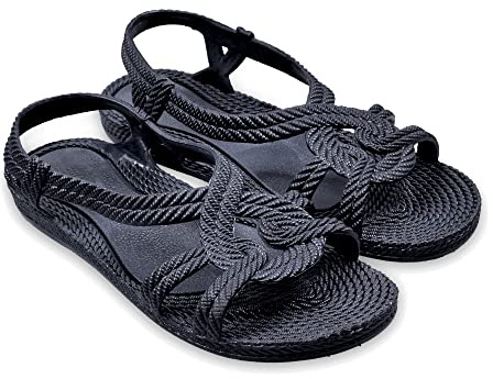 BRASILERAS Flache Sandalen Esmirna für Damen, Navy blau, 39 EU