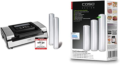 Caso 1409 FastVac 500 Gewerbevakuumierer - Edelstahl Vakuumierer für den professionellen Gebrauch & Profi- Folienrollen Set 4 / 1 St. 20x600 cm, 1 St. 25x600 cm, 1 St. 30x600 cm 150µm, für Vakuumierer