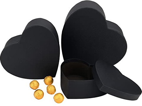 BENECREAT Set mit 3 Geschenkboxen in Herzform, Schwarz, dekorative Geschenkbox, ineinander stapelbar, Geschenkverpackung für Souvenirs, Kosmetik, handgefertigte Produkte