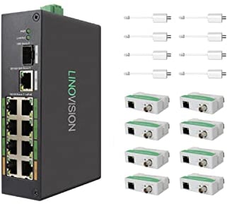 LINOVISION Industrial 8-Port EOC & POE Switch mit 8 EOC-Sendern, PoE mit großer Reichweite über Koaxial- oder UTP-Kabel, vereinfachte Verkabelung, Upgrade des analogen Systems auf IP-System