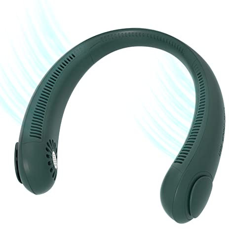 XUNATA Ventilateur Portable Mini Ventilateur Rechargeable USB Silencieux Mains Libres Sans Lame, Petit Ventilateur Cou Flux d’ air à 360° pour Bureau/Exterieur/Voyage/Travail (Vert)