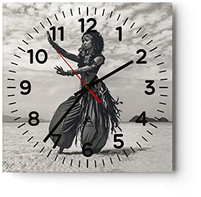 Modern Wanduhr Tänzer Folk Oriental 40x40cm Quadrat Groß Wand Uhr Glas Analog Zimmeruhren Küche Büro Wohnzimmer Glasuhr Wall Clock Dekoration Design Wanddekoration Küchenuhr C4AC40x40-4445