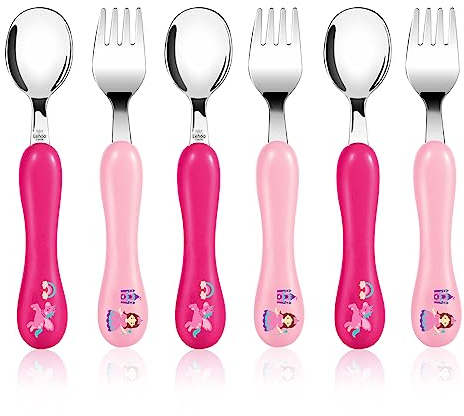 Lehoo Castle Couverts Enfant INOX 6 PCS, Ensemble de Couverts pour Bebe 3 x Fourchettes, 3 x Cuillères, Set Couvert Bebe pour Garçons Filles(licorne)