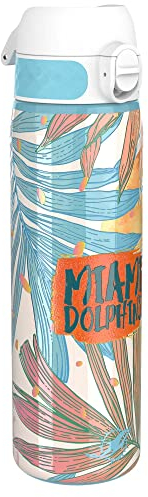 NFL Dolphins Borraccia Inox Leggero, 600ml, Non Isolato, a Prova di Perdite, Facile da Aprire, Serratura Sicura, Lavabile in Lavastoviglie, Adatta a Portabicchieri, Durevole