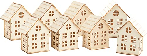 VBS 8er-Pack Holzbausatz HÄUSCHEN 6,2x4,5x7,3cm Weihnachtshaus Holzhäuser Winterdorf