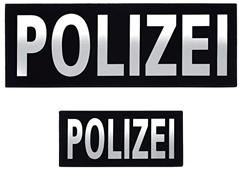 2 Stück Polizei Patches Reflektierende für Weste Aufnäher auf Rückseite Abnehmbare Stickerei Klettverschluss Jacke Rücken Uniform Umhängetaschen Rucksäcke Jeans (1 klein + 1 groß)