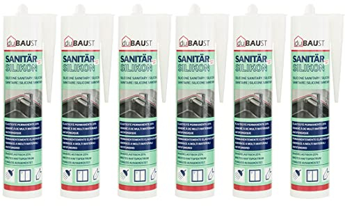 dubaust SAS24 Lot de 6 cartouches de silicone sanitaire élastiques résistants à l'humidité et à la moisissure pour salle de bain, cuisine, douche, pièces humides - 310 ml - Beige