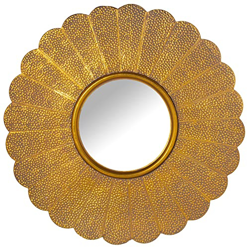 DRW Runder Wandspiegel aus Metall in Gold, 3 x 86 x 86 cm