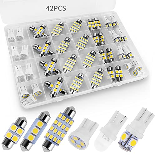 Zakolak 42 Pieces Interior Car Lights, Super Bright White Dome Map Tail Cab Lights Bulb Kit Set , DE3175 T10 31mm 41mm 194 LED Bulb for Your Trucks Width Lamp(White)