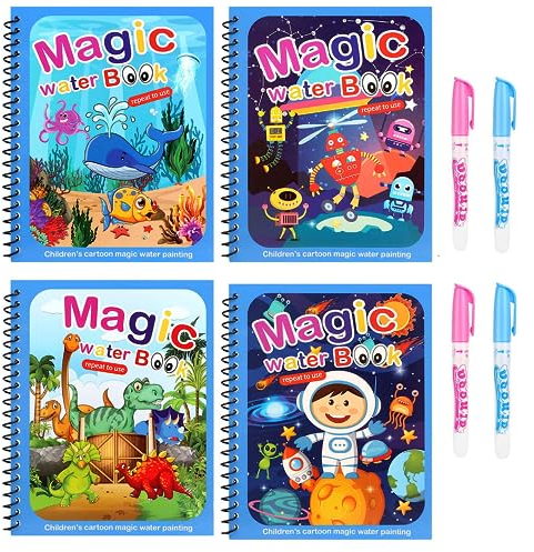 4 Stücke Magie Wasser Malbuch Wassermalbuch Wassermalbuch Magisches Book Wassermalbücher Wasserzauber Colouring Wasserbilder Kinder Malen und Malbuch Wasserstift Reiseaktivitäten Bildung