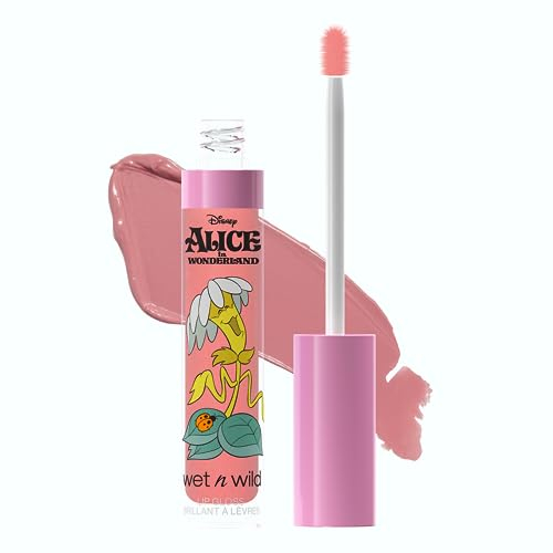 Wet n Wild Brillo de Labios de Alicia en el País de las Maravillas, de Alto Brillo para un Acabado de Espejo, Infundido con Vitamina E, Semilla de Girasol y Aceite de Argán, Tono Wildflower