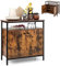 TANGZON Industrial Storage Cabinet, 2-Door Wooden Sideboard with Open Shelf, Cable Holes & Adjustable Foot Pads, Steel Frame Display Cupboard Organiser for Home Kitchen Living Room Hallway